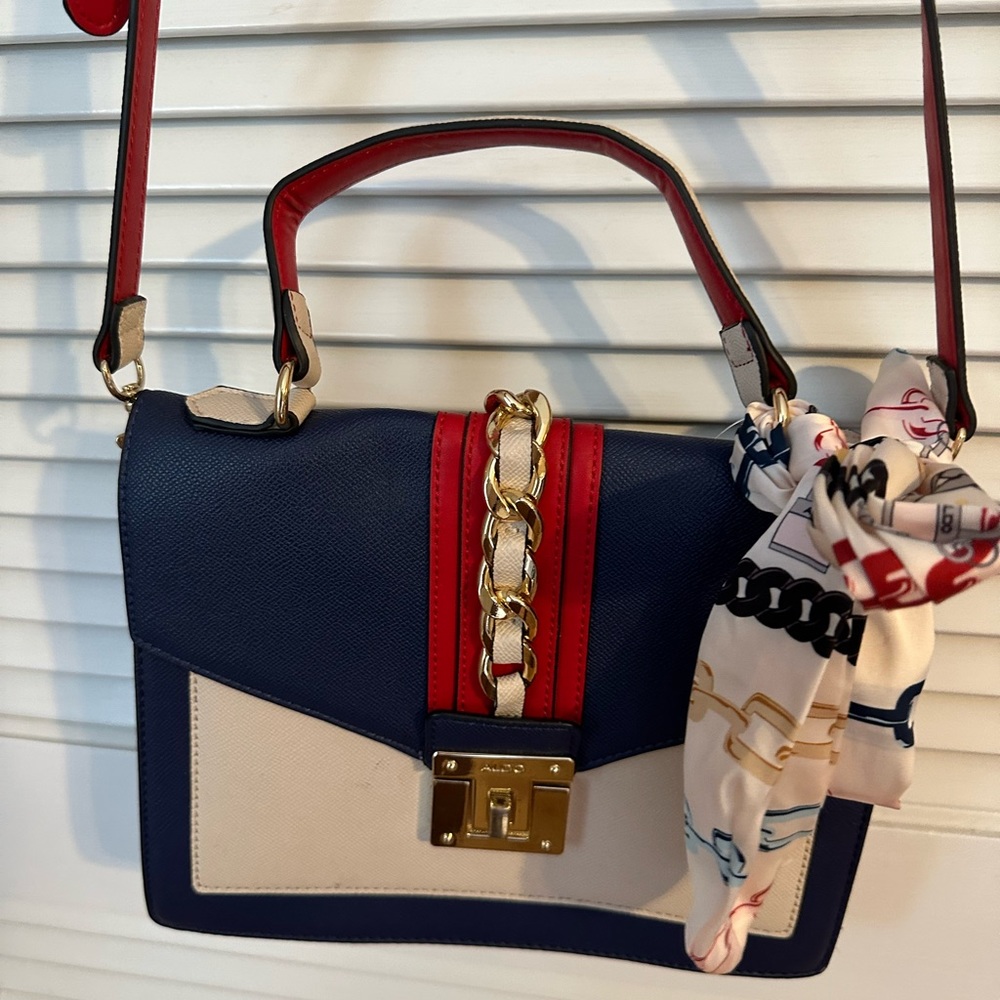 Aldo red blue white bag purse with scarf crossbody - Picture 4 of 7
